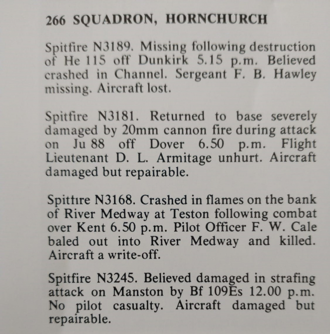 Extract from Battle of Britain records