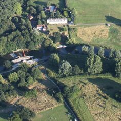 Views from a microlite - Teston Mill Cottages, the ruins of the old mill, the new lock and weir, and the Country Park